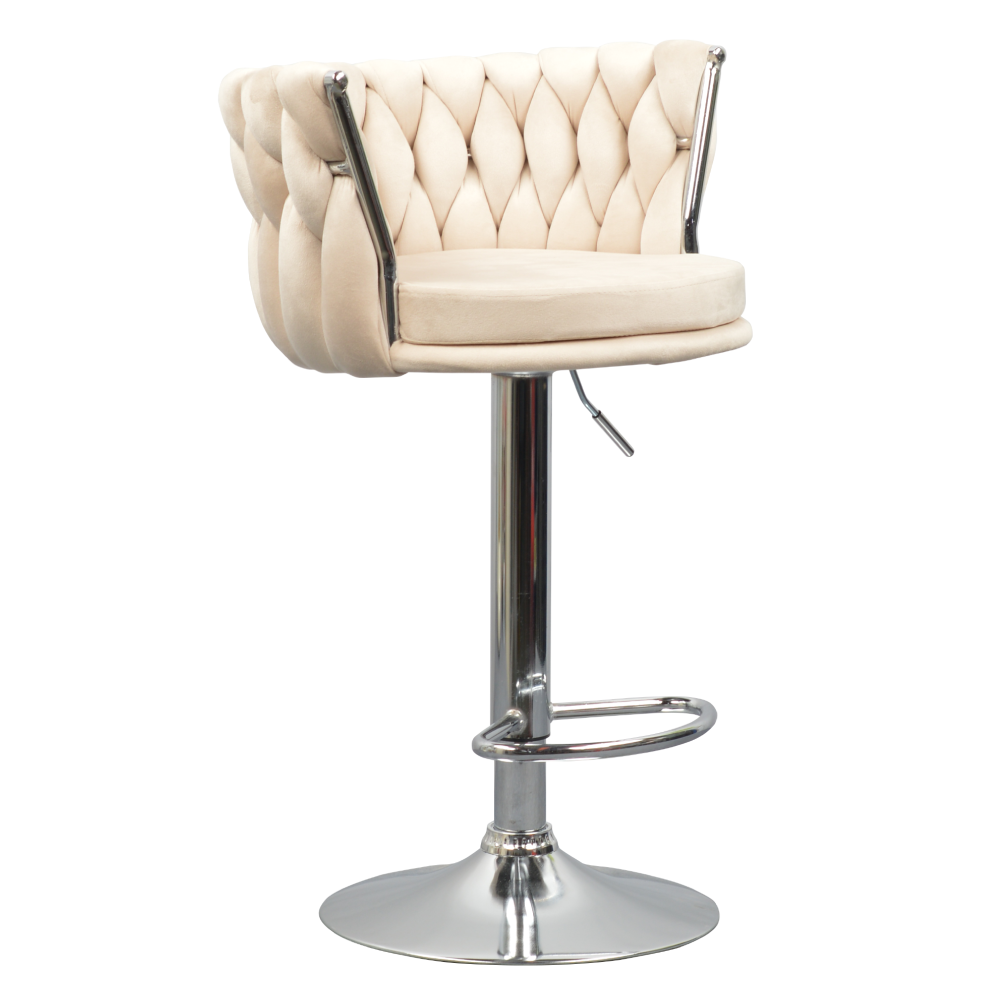 Scaun de bar de design, bej țesătură Velvet/crom, 53x50x80 cm Kondela