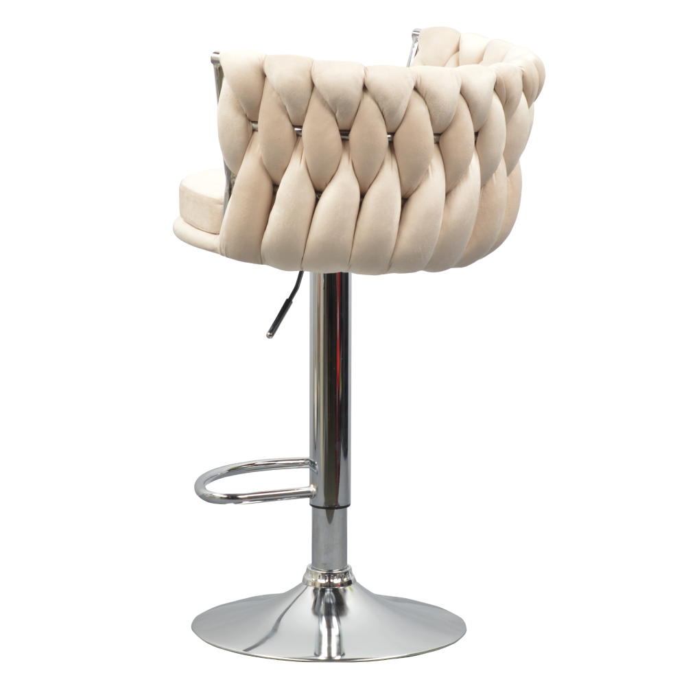 Scaun de bar de design, bej țesătură Velvet/crom, 53x50x80 cm Kondela