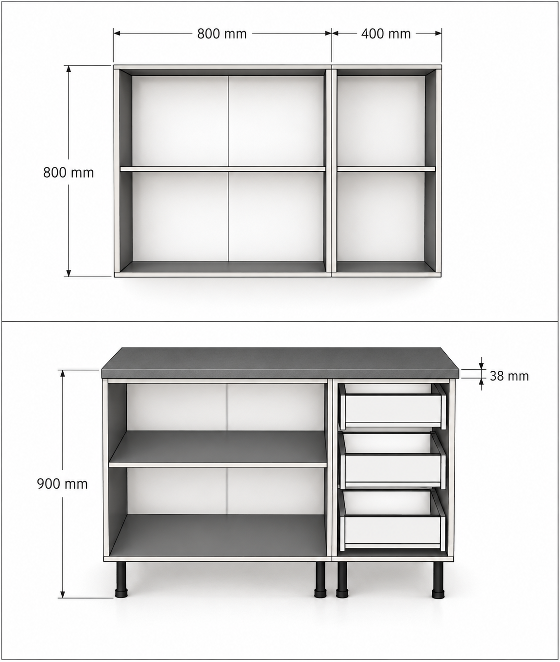 Bucătărie SALAMANCA 1,2 m, alb și casmir, PAL 18 mm, blat termorezistent 3,8 cm Arboteca