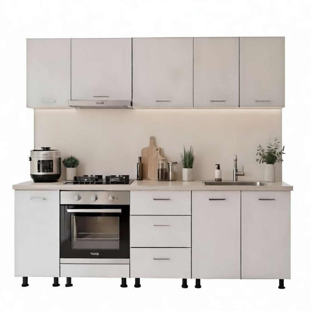 Bucătărie SALAMANCA 2,4 m, alb, PAL, blat termorezistent Arboteca