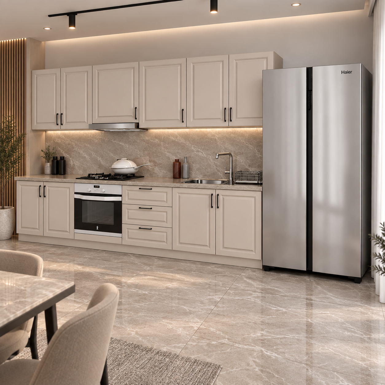 Bucătărie TARRAGONA 2,8 m, casmir, fronturi MDF frezat vopsit Arboteca