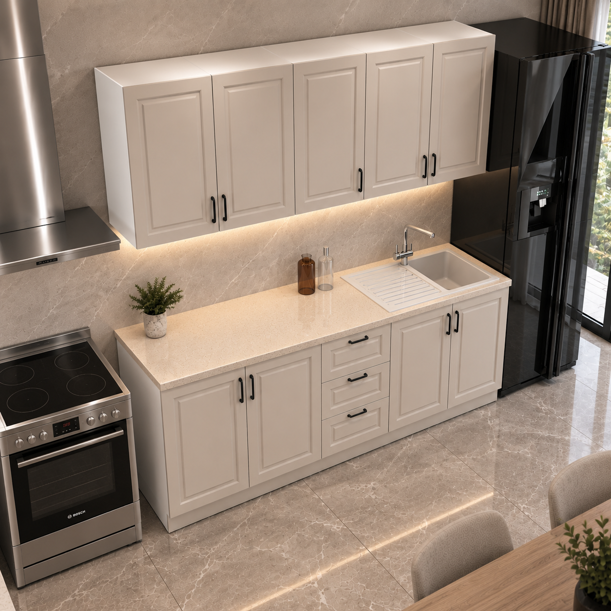 Bucătărie TARRAGONA 2 m, casmir, fronturi MDF frezat vopsit Arboteca