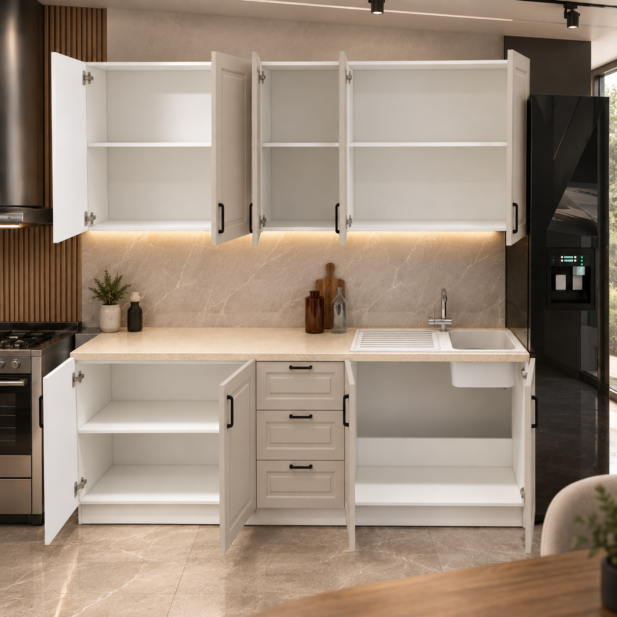 Bucătărie TARRAGONA 2 m, casmir, fronturi MDF frezat vopsit Arboteca
