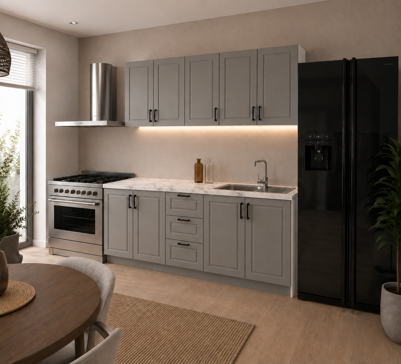 Bucătărie TERRACINA 2 m, gri, fronturi MDF frezat vopsit Default Title Arboteca