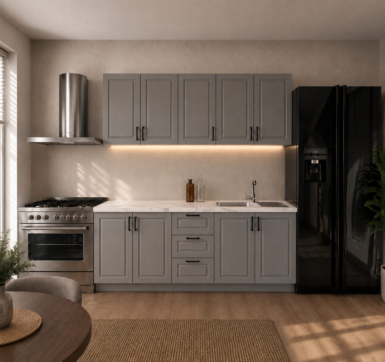 Bucătărie TERRACINA 2 m, gri, fronturi MDF frezat vopsit Arboteca