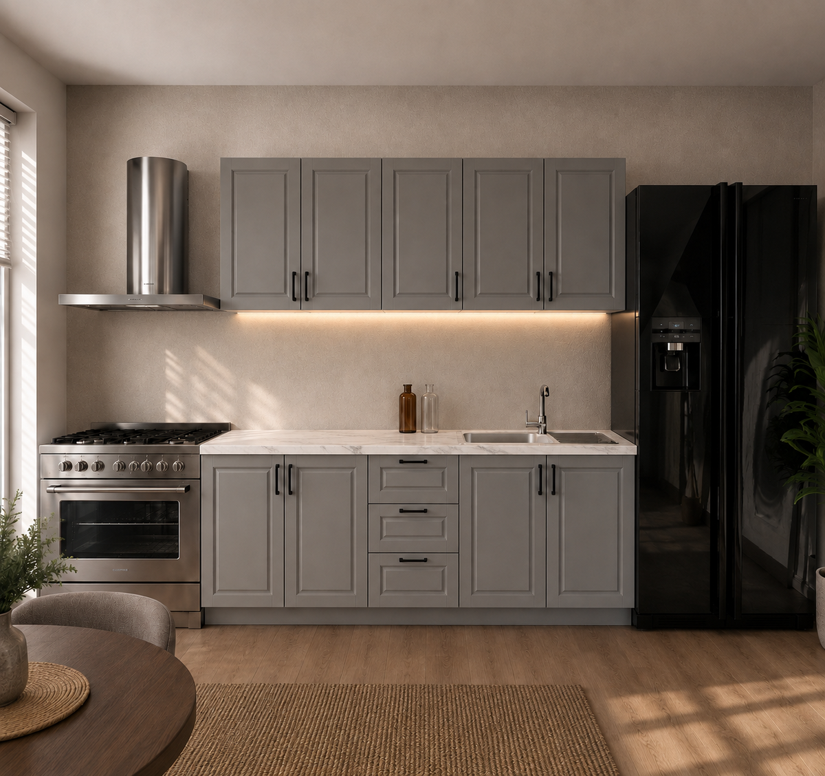 Bucătărie TERRACINA 2 m, gri, fronturi MDF frezat vopsit Arboteca