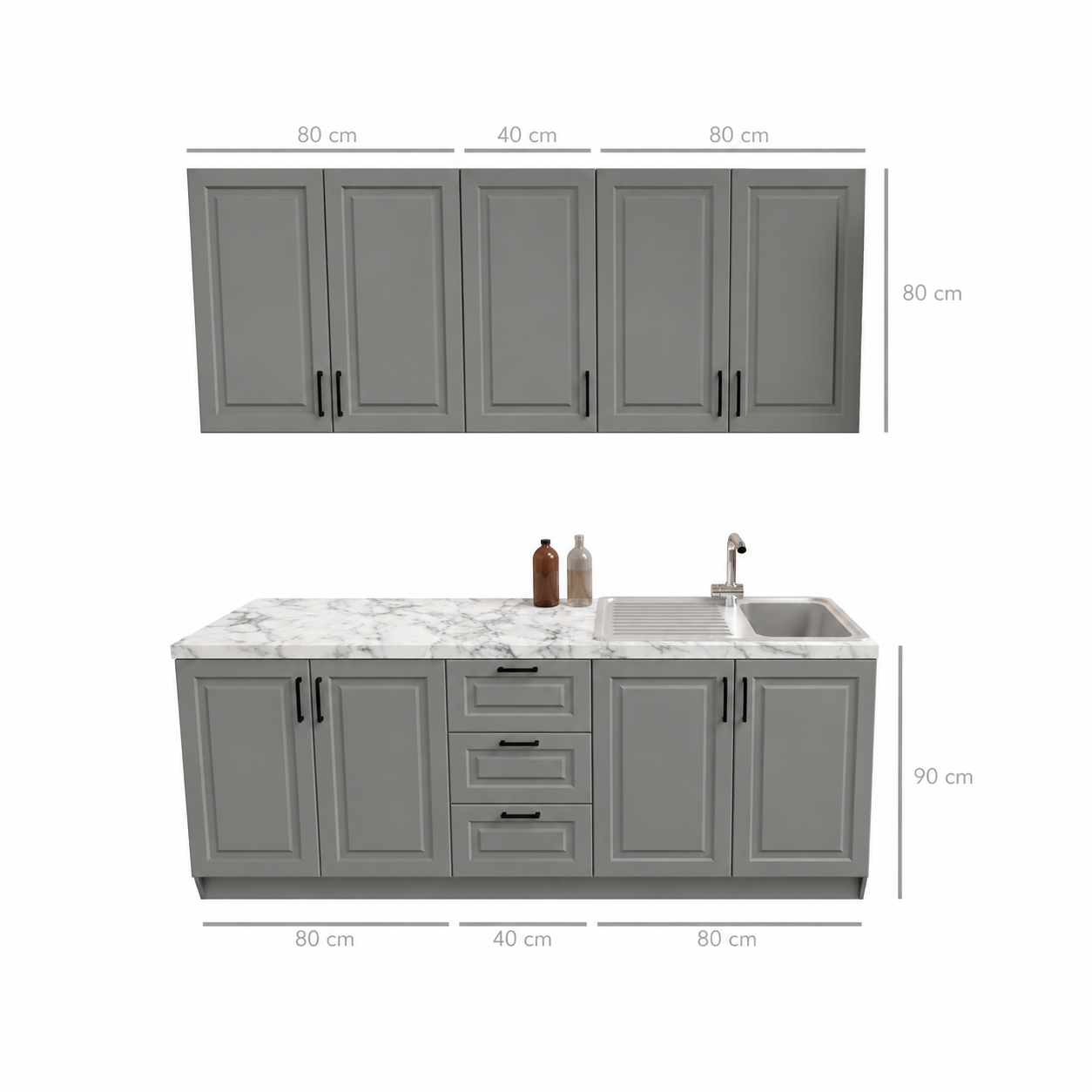 Bucătărie TERRACINA 2 m, gri, fronturi MDF frezat vopsit Arboteca