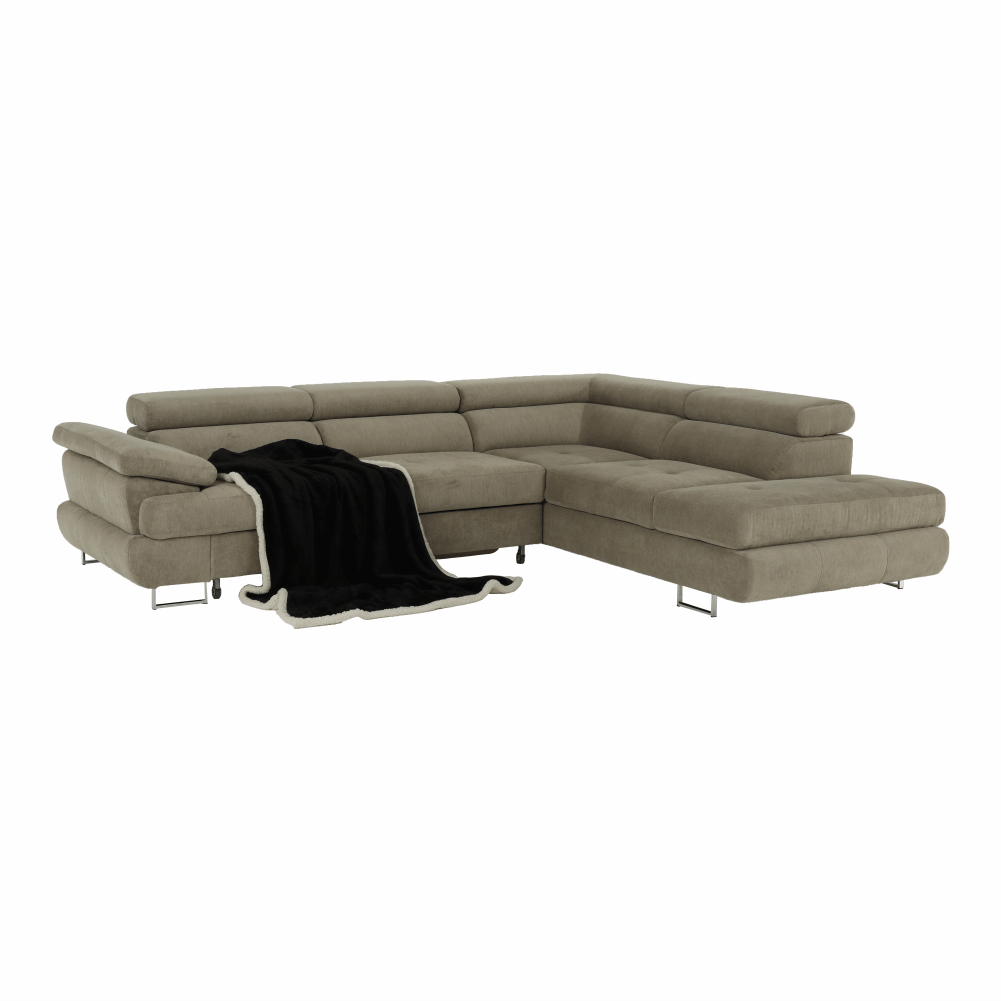 Set canapea cu spațiu de depozitare COMO, maro deschis melanj, pe dreapta, 275x225x71 cm Kondela