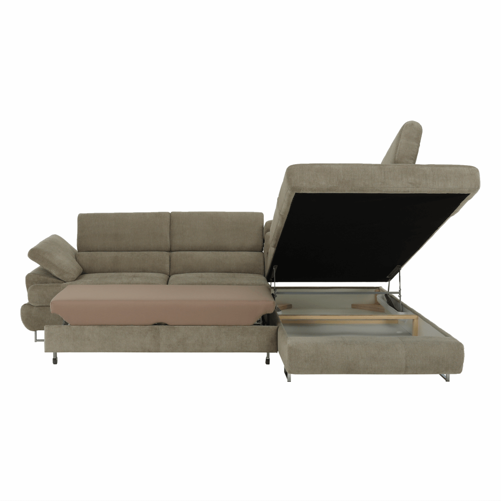 Set canapea cu spațiu de depozitare COMO, maro deschis melanj, pe dreapta, 275x225x71 cm Kondela