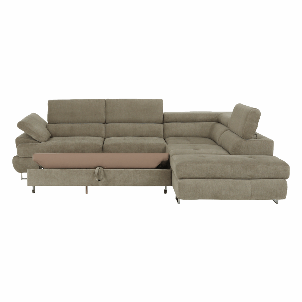 Set canapea cu spațiu de depozitare COMO, maro deschis melanj, pe dreapta, 275x225x71 cm Kondela