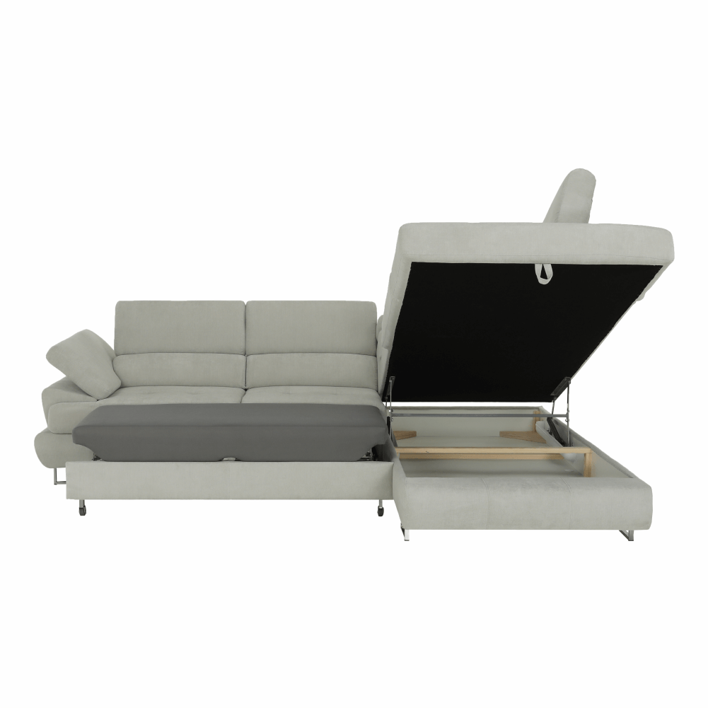 Set canapea cu spațiu de depozitare COMO, gri deschis, pe dreapta, 275x225x71 cm Kondela
