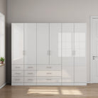 Dulap Trento cu 6 uși și 9 sertare, alb lucios, 240×200×56 cm Arboteca