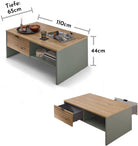 Măsuță de cafea INA, cu sertare și depozitare, PAL, 110×65×44 cm Arboteca