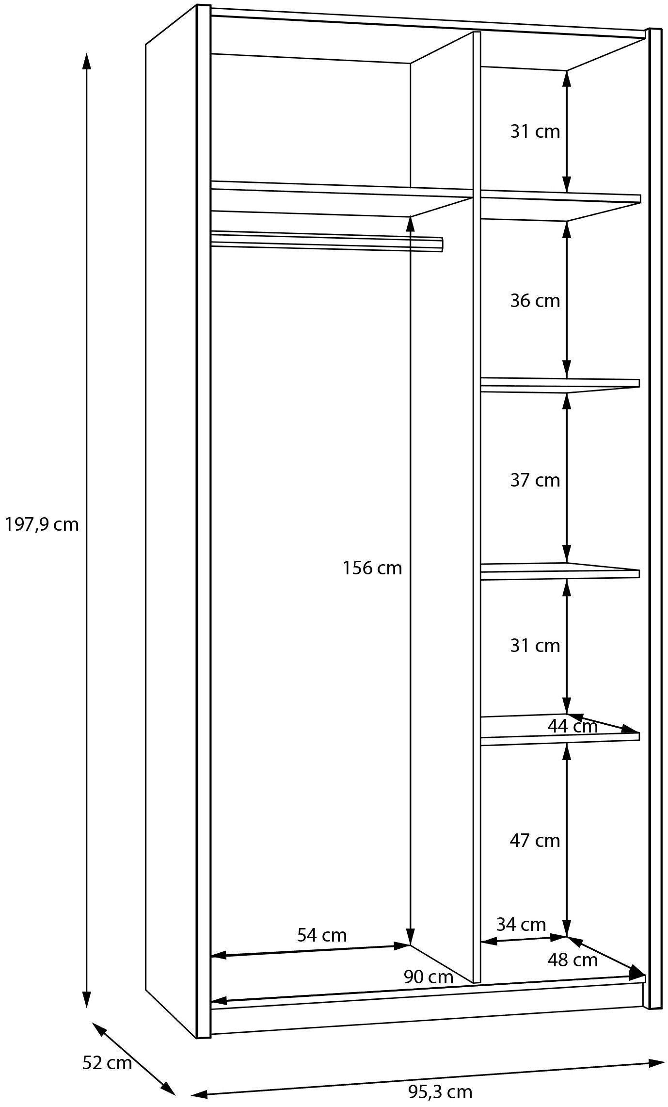Dulap Oak Square, cu iluminare LED, 2 uși, PAL, Stejar Mauvella/Nisip, 95,3×52×197,9 cm Arboteca