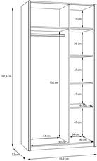 Dulap Oak Square, cu iluminare LED, 2 uși, PAL, Stejar Mauvella/Nisip, 95,3×52×197,9 cm Arboteca