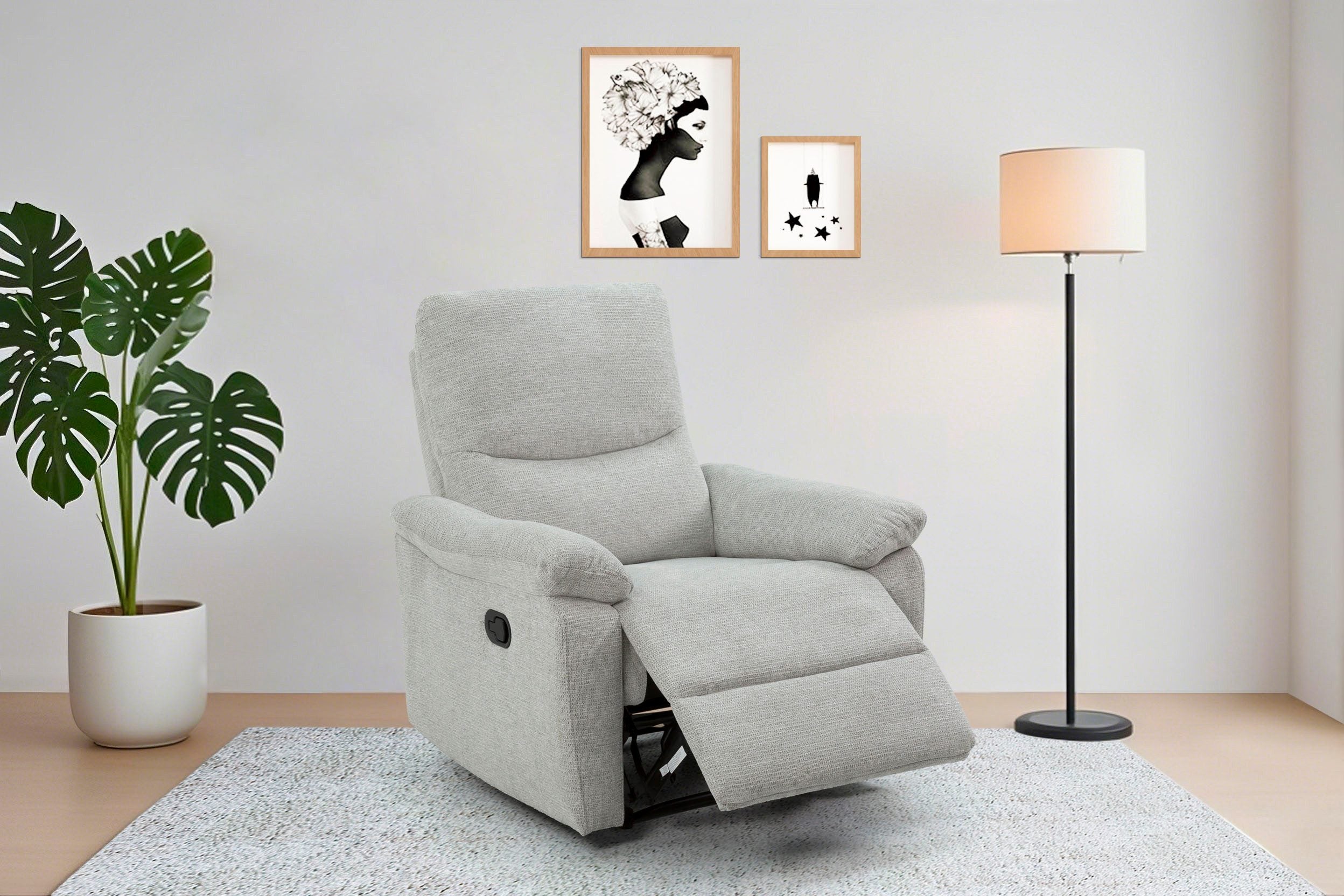 Fotoliu recliner ODILON cu funcție relax manuală, textil gri deschis Arboteca