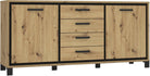 Comodă Sideboard Trondheim cu 2 uși și 4 sertare, negru stejar artisan, 178 cm Arboteca