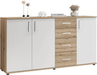 Comodă cu 3 uși și 4 sertare, Stejar Rustica / Alb, 160×84 cm Arboteca