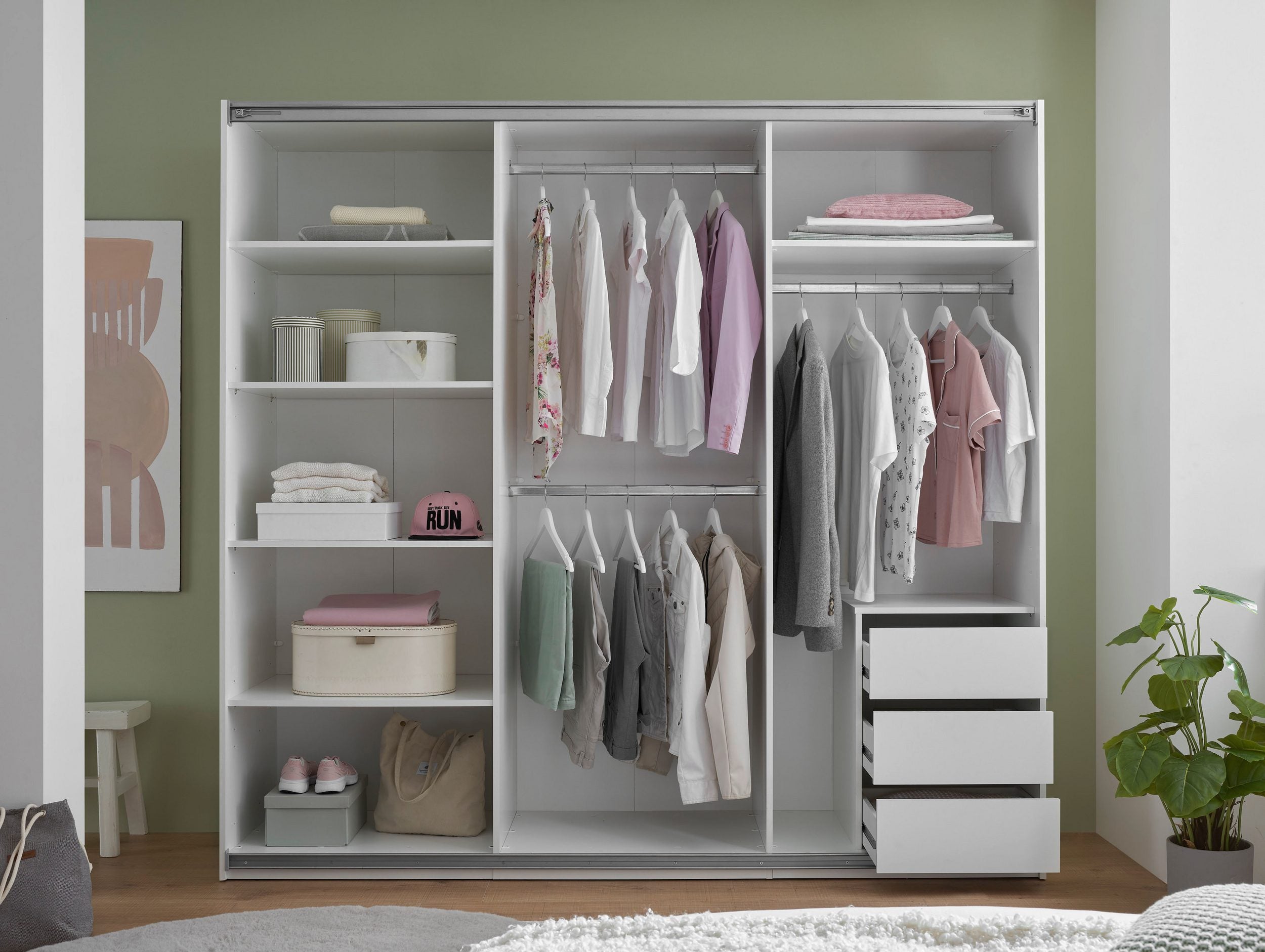 Dulap cu uși glisante și oglindă Carano, alb, 215×204 cm Arboteca