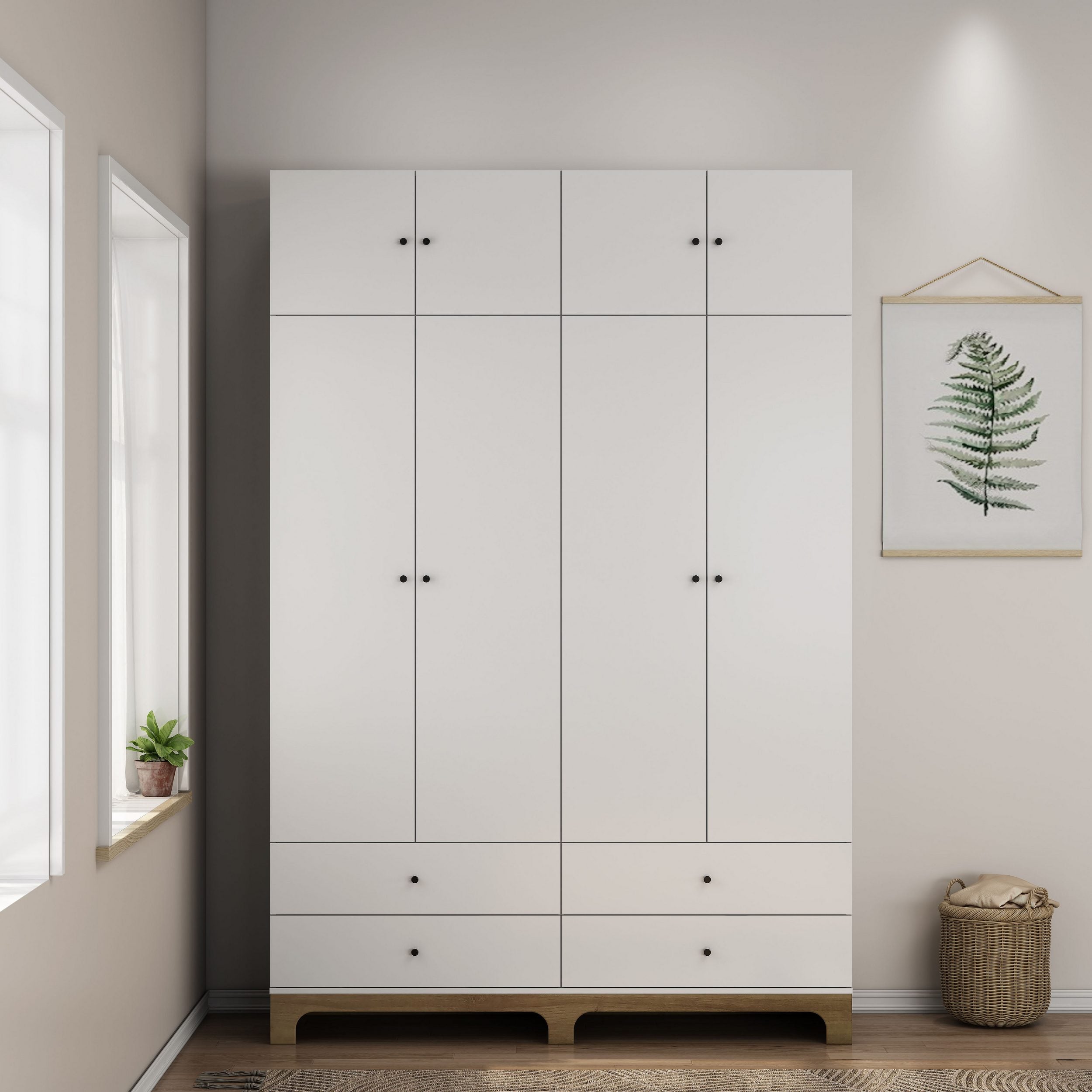 Garderobă OSLO, stil scandinav-boho, 8 uși, PAL FSC®, 160×52×240 cm Arboteca