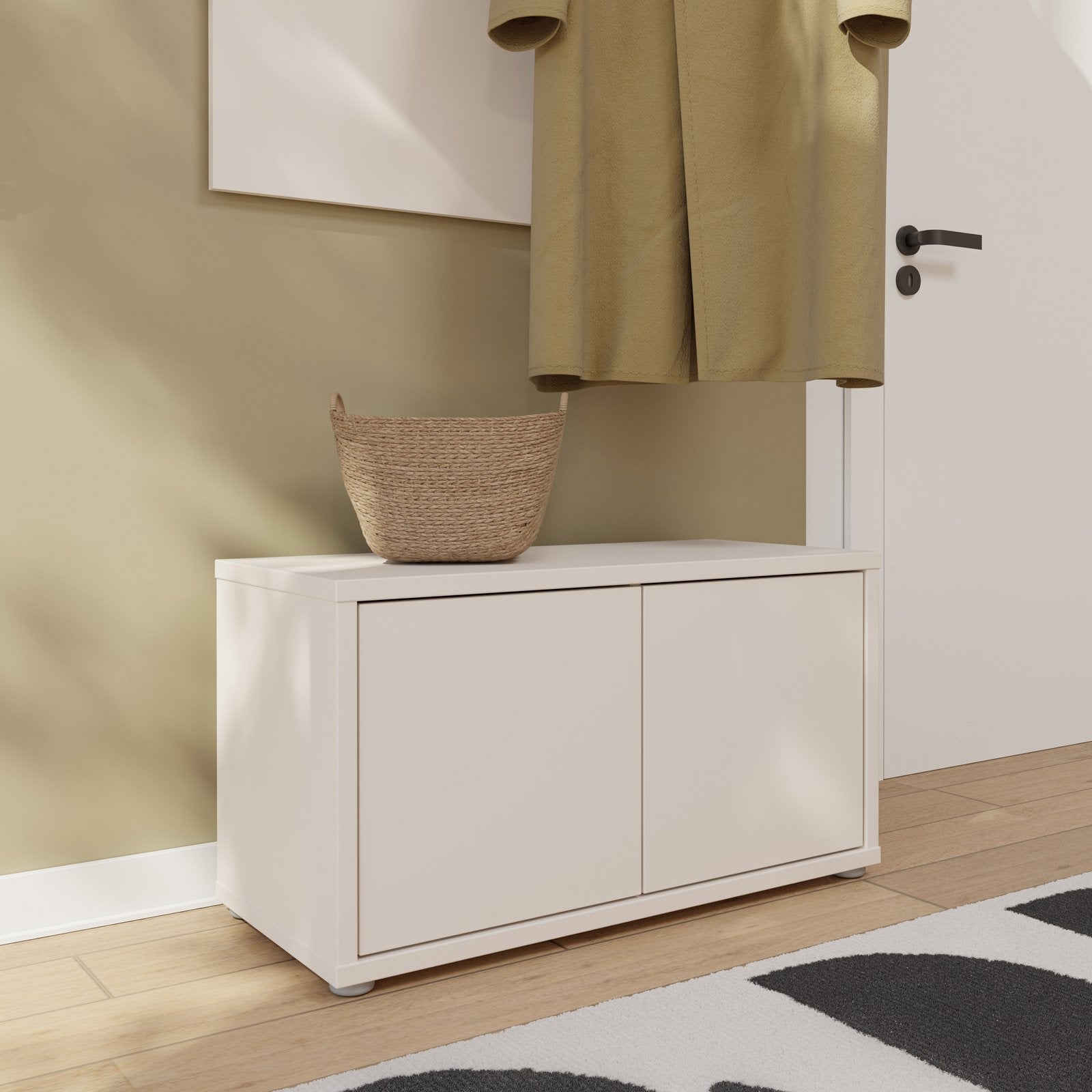 Bancă de pantofi Alice Springs, 8 perechi, bej, 74×41×35 cm, Push-to-Open Arboteca