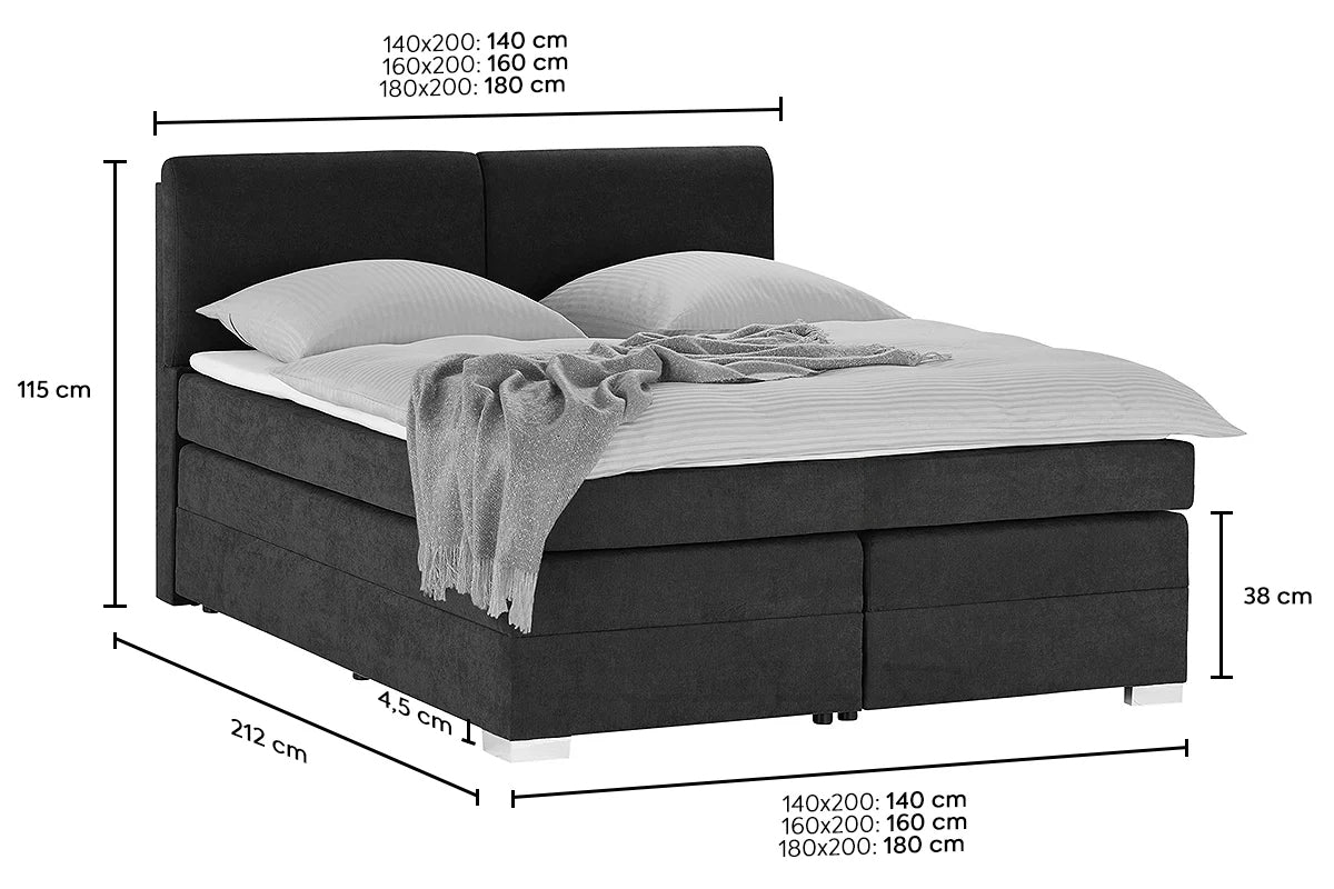 Pat Boxspring Charlotte, cu ladă de depozitare, saltea și topper incluse Prestige Home