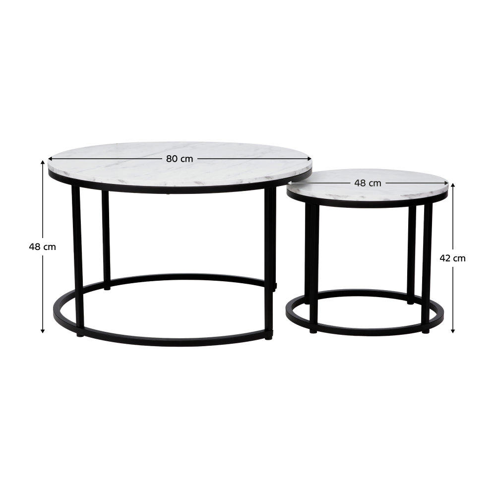 Măsuțe de cafea CARRARA, set de 2, alb/negru Kondela