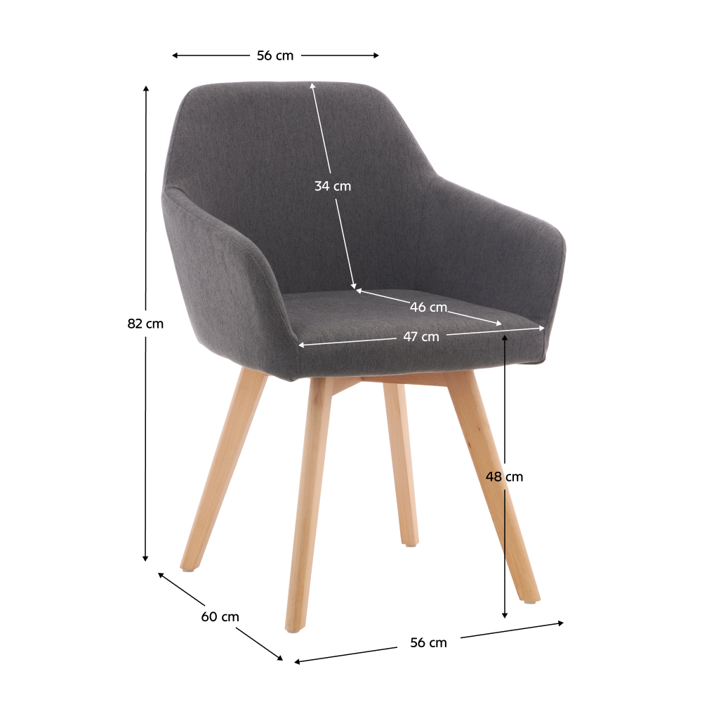 Fotoliu de design POMPEI 2, gri închis/fag, țesătură/lemn, 56x60x82 cm Kondela