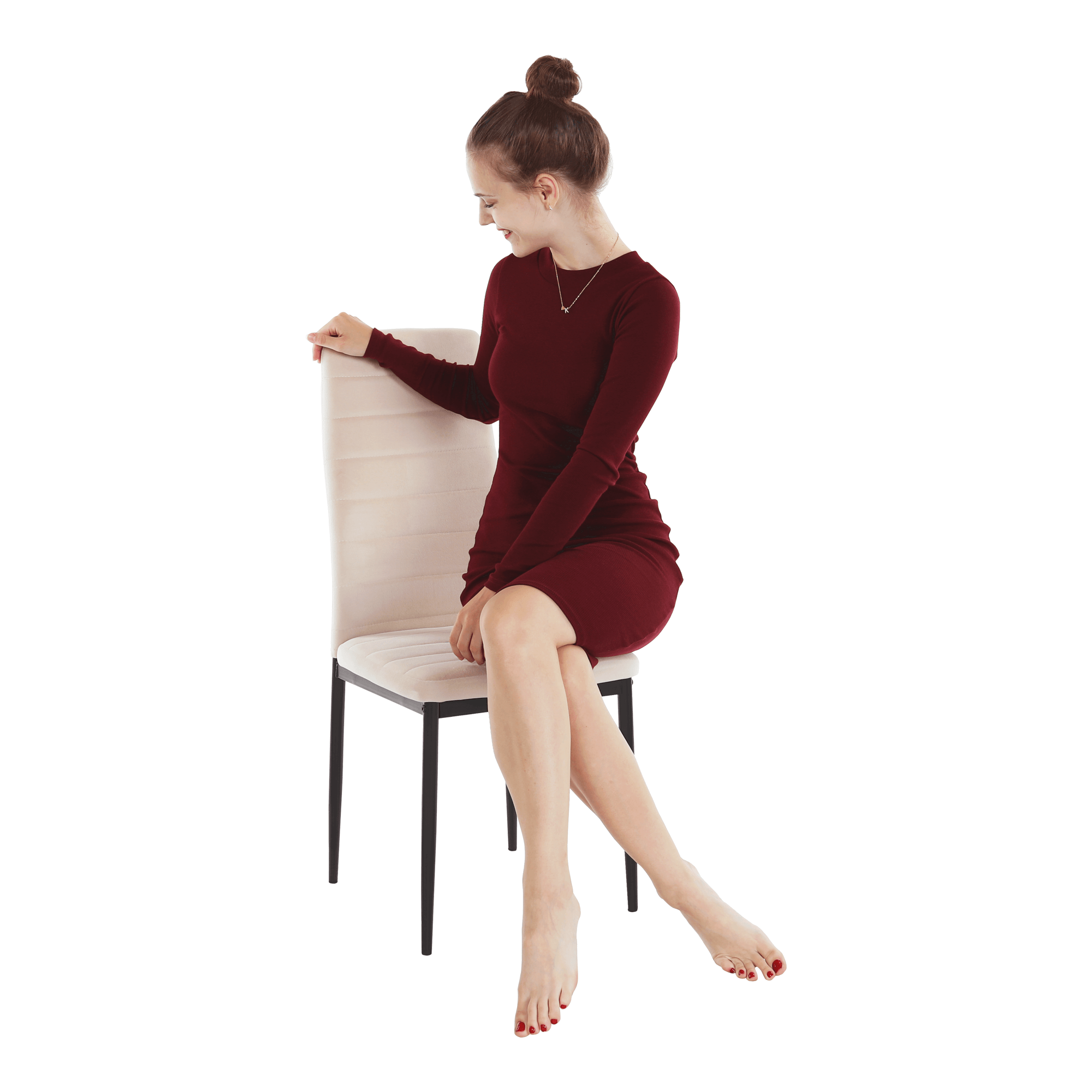 Scaun, țesătură catifea bej / metal negru, Coleta Nova, 41x49x96 cm Kondela