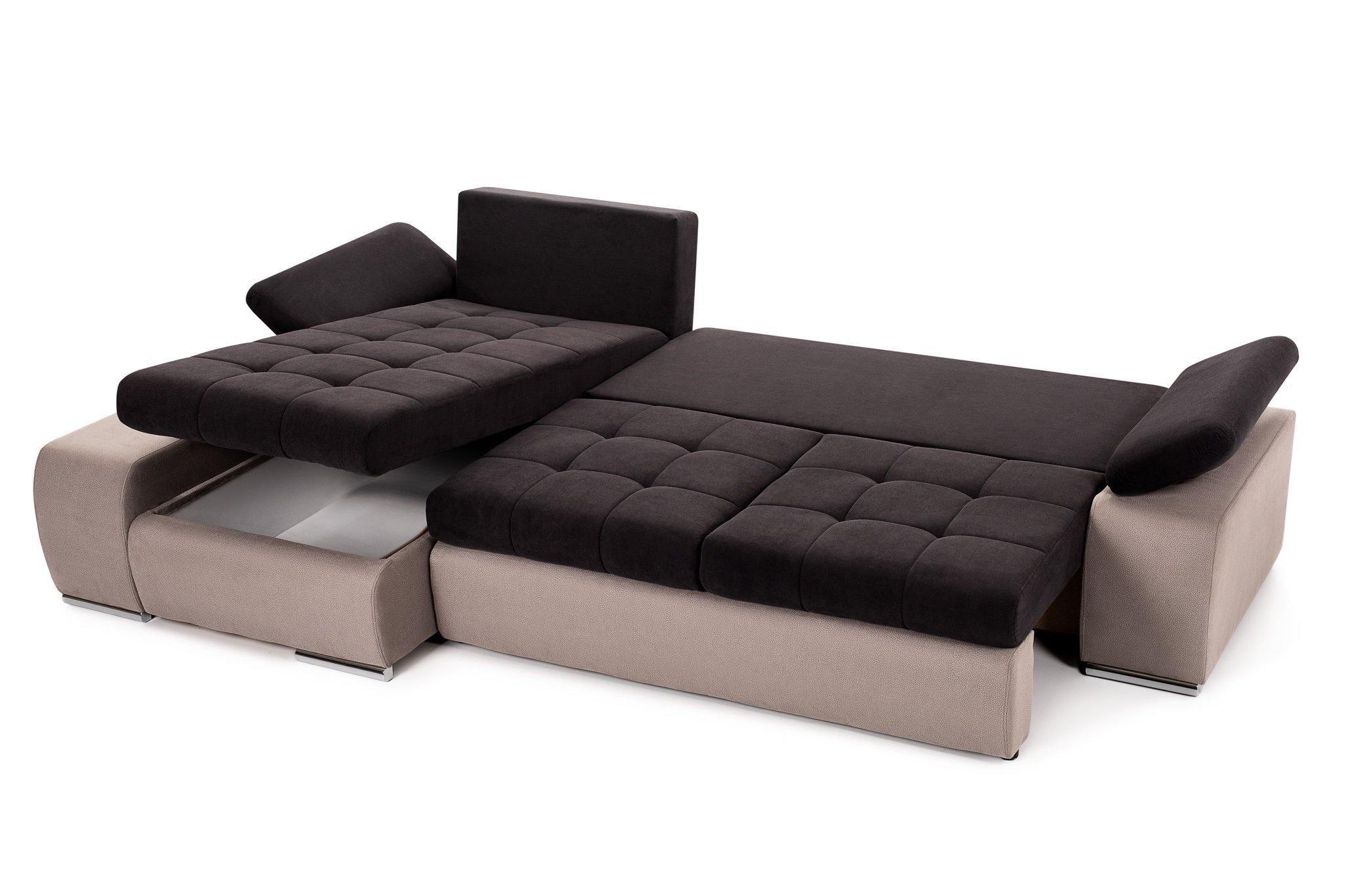 Colțar Extensibil VENETIA, cu ladă de depozitare, variante stânga/dreapta 290x170x80 cm, #color_Negru-Bej-Enjoy