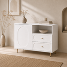Comodă CORTONA albă cu 1 ușă și 2 sertare, MDF frezat oval vopsit, 105x40x80 cm Default Title Arboteca