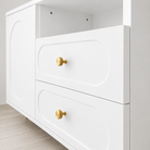 Comodă CORTONA albă cu 1 ușă și 2 sertare, MDF frezat oval vopsit, 105x40x80 cm Arboteca
