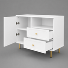 Comodă CORTONA albă cu 1 ușă și 2 sertare, MDF frezat oval vopsit, 105x40x80 cm Arboteca