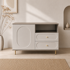 Comodă CORTONA cașmir bazalt cu 1 ușă și 2 sertare, MDF frezat oval vopsit, 105x40x80 cm Arboteca