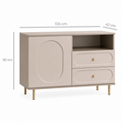 Comodă CORTONA cașmir bazalt cu 1 ușă și 2 sertare, MDF frezat oval vopsit, 105x40x80 cm Arboteca