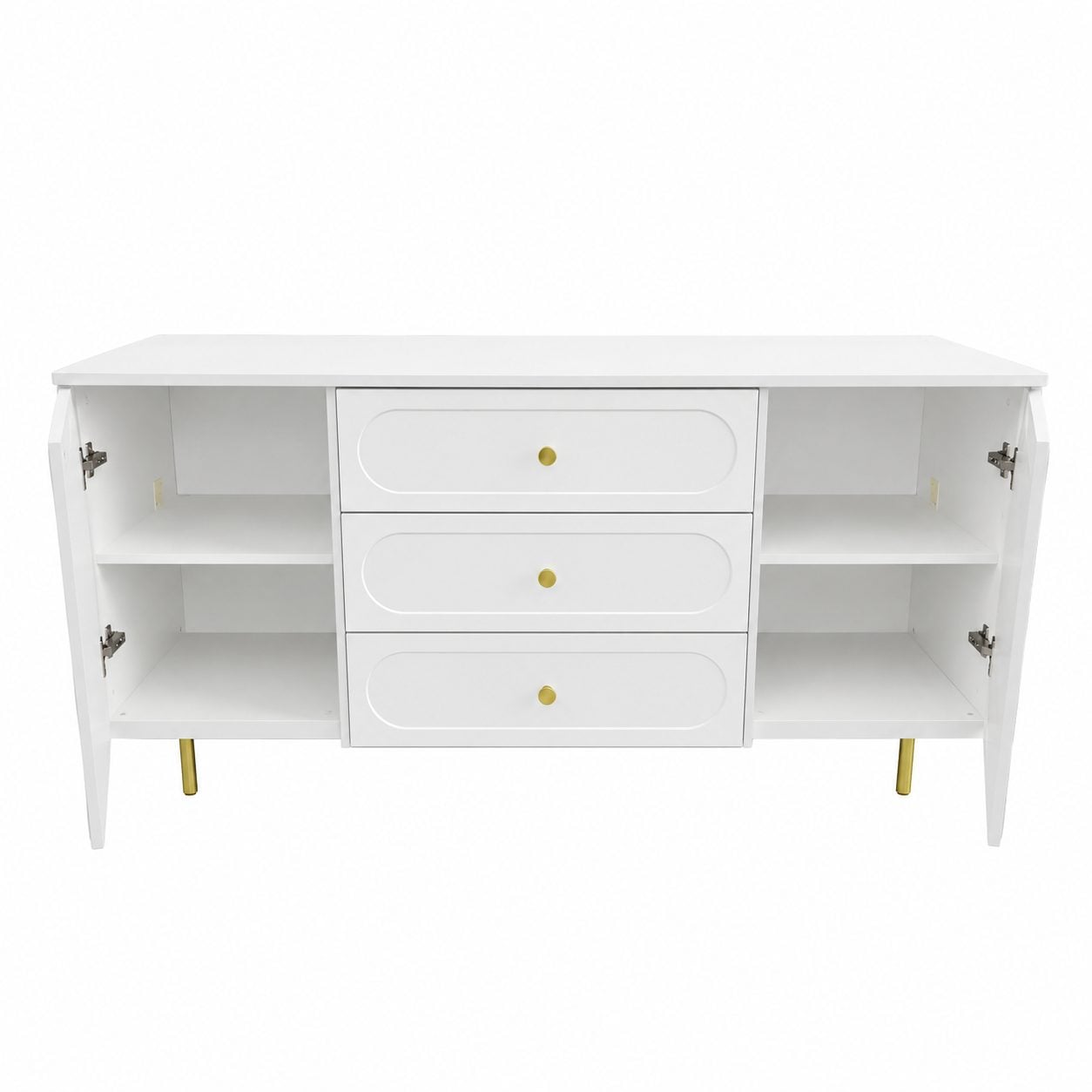 Comodă CORTONA albă cu 3 sertare și 2 uși, MDF frezat oval vopsit, 150x40x80 cm Arboteca