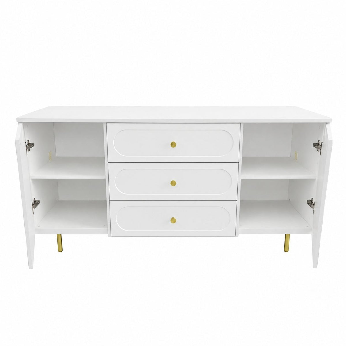 Comodă CORTONA albă cu 3 sertare și 2 uși, MDF frezat oval vopsit, 150x40x80 cm Arboteca