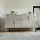 Comodă CORTONA casmir bazalt cu 3 sertare și 2 uși, MDF frezat oval vopsit, 150x40x80 cm Arboteca