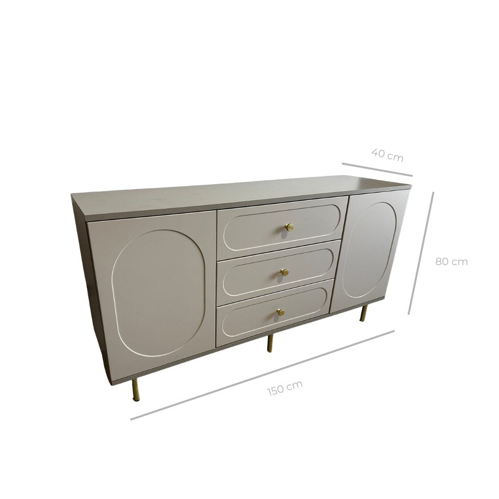 Comodă CORTONA casmir bazalt cu 3 sertare și 2 uși, MDF frezat oval vopsit, 150x40x80 cm Arboteca