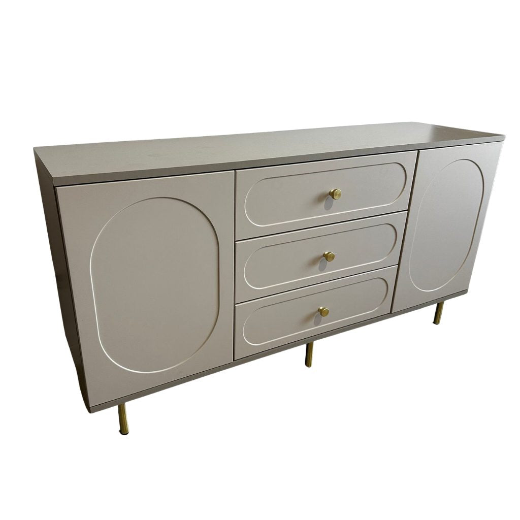 Comodă CORTONA casmir bazalt cu 3 sertare și 2 uși, MDF frezat oval vopsit, 150x40x80 cm Arboteca