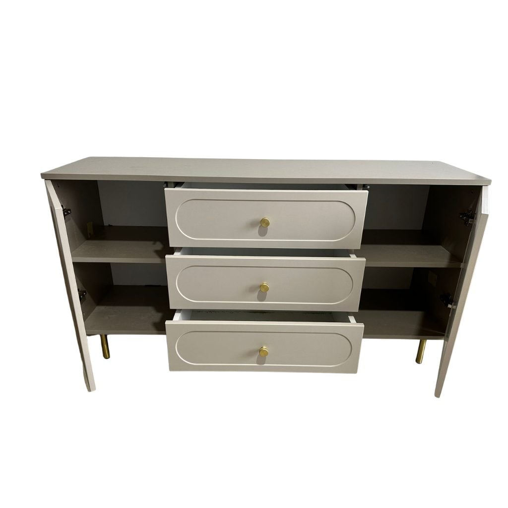 Comodă CORTONA casmir bazalt cu 3 sertare și 2 uși, MDF frezat oval vopsit, 150x40x80 cm Arboteca