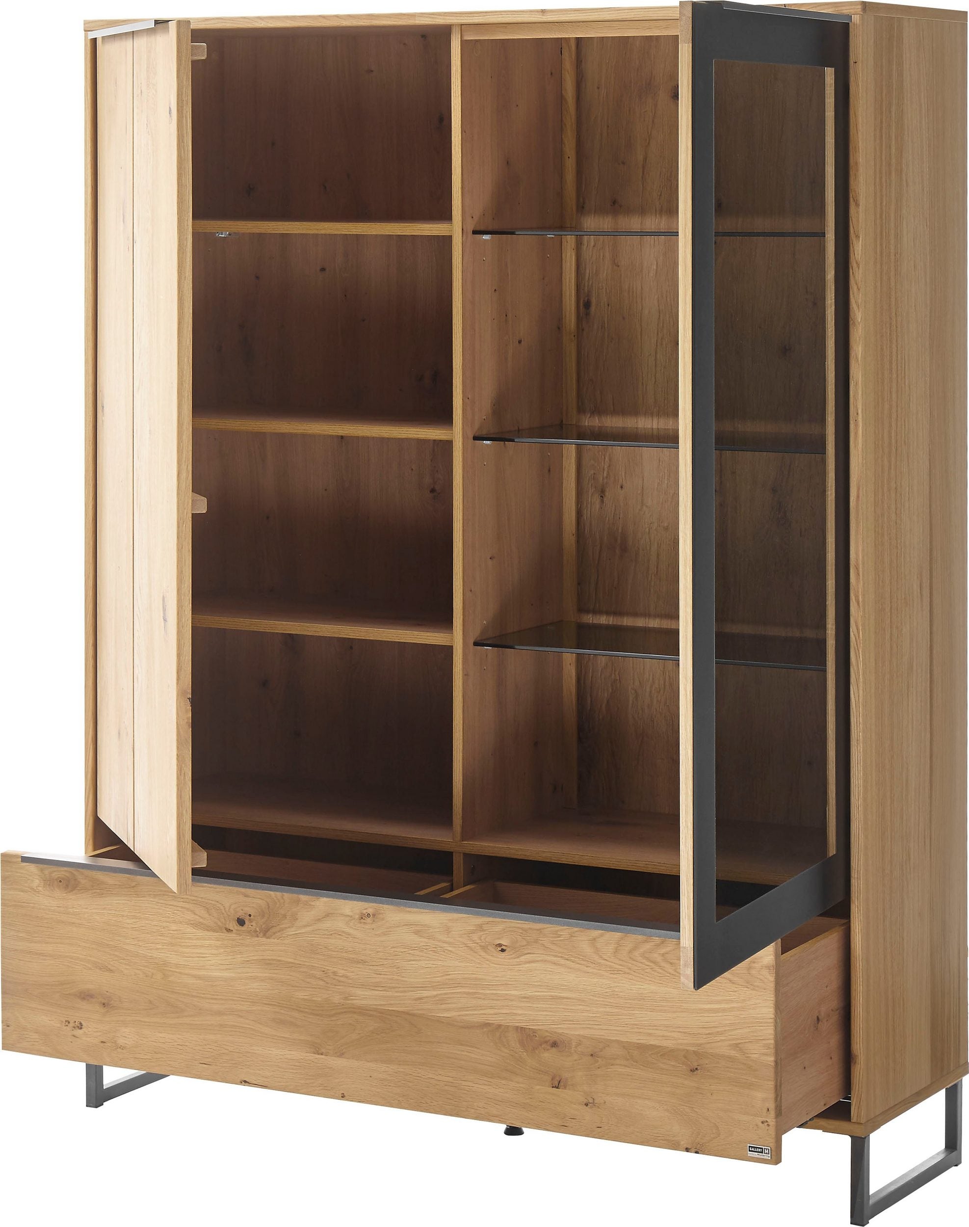 Comoda inalta Alan, iluminare LED, fronturi furniruite, 124 cm latime Arboteca