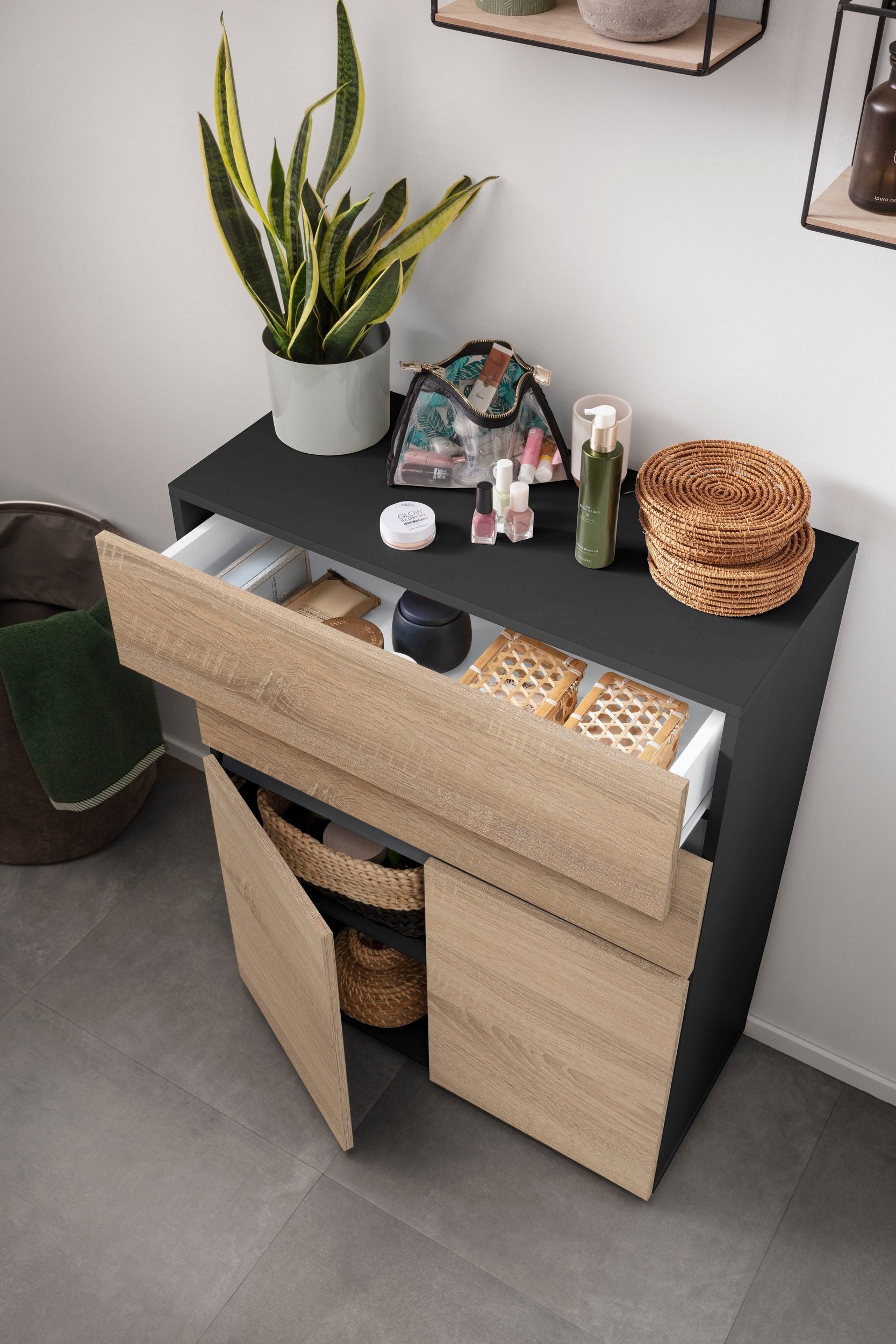 Comoda de baie Wisla, 76 cm, Stejar-Gri Arboteca