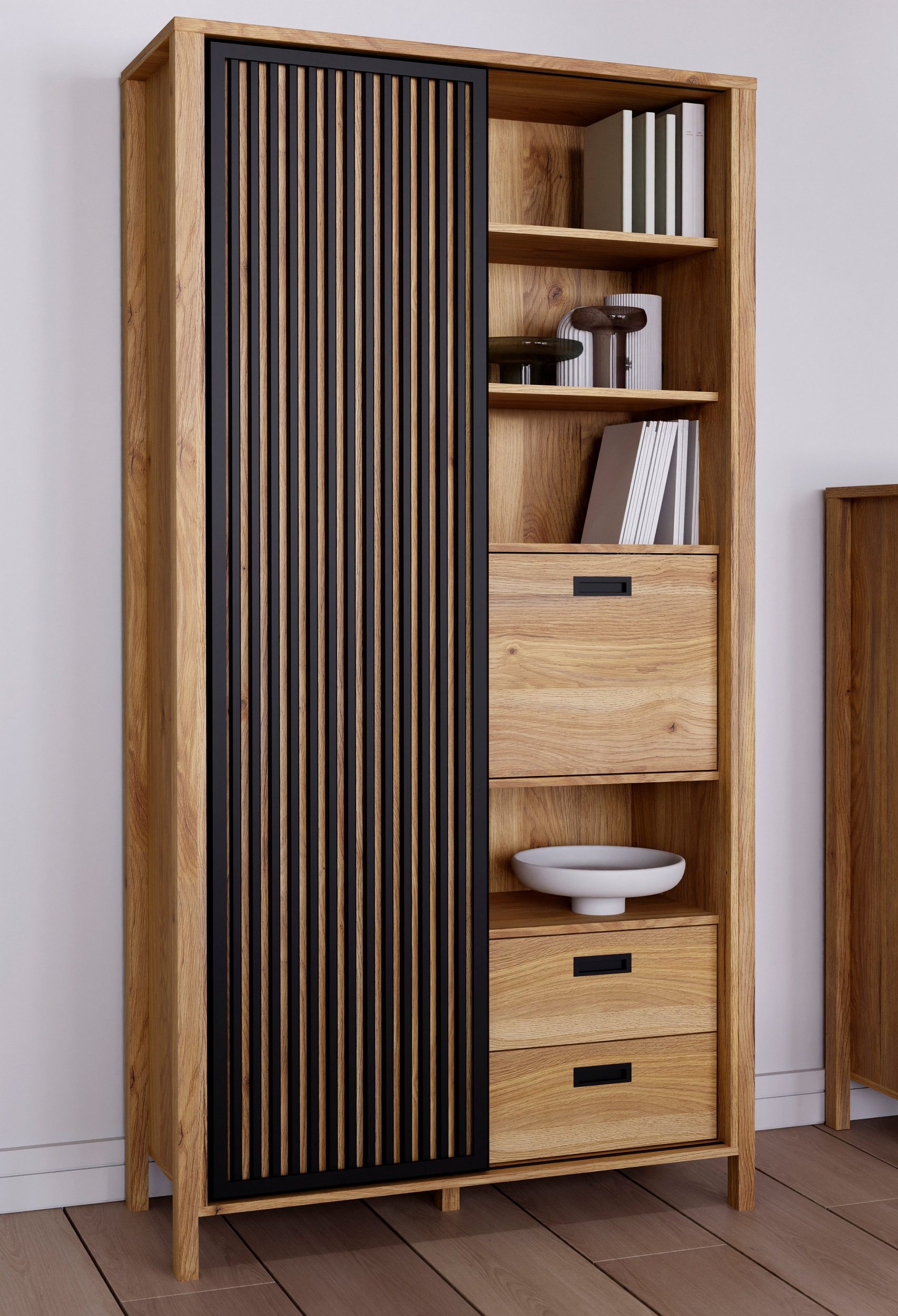 Comoda inalta Moderna , Usa cu riflaje , 103,4 cm latime Arboteca