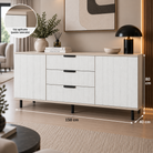 Comodă MANAROLA cu corp cașmir deschis, 3 sertare și 2 uși, fronturi MDF decor stejar, 150x40x80 cm Arboteca