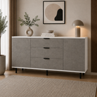 Comodă MARATEA cu corp alb, 3 sertare și 2 uși, fronturi MDF mat cu aspect de piatră, 150x40x80 cm Default Title Arboteca