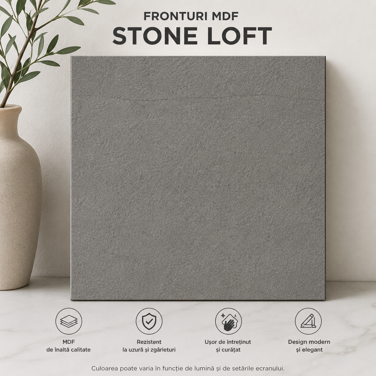 Comodă MARATEA cu corp alb, 3 sertare și 2 uși, fronturi MDF mat cu aspect de piatră, 150x40x80 cm Arboteca