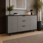 Comodă MARATEA cu corp antracit, 3 sertare și 2 uși, fronturi MDF mat cu aspect de piatră, 150x40x80 cm Default Title Arboteca