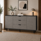 Comodă MARATEA cu corp negru, 3 sertare și 2 uși, fronturi MDF mat cu aspect de piatră, 150x40x80 cm Default Title Arboteca