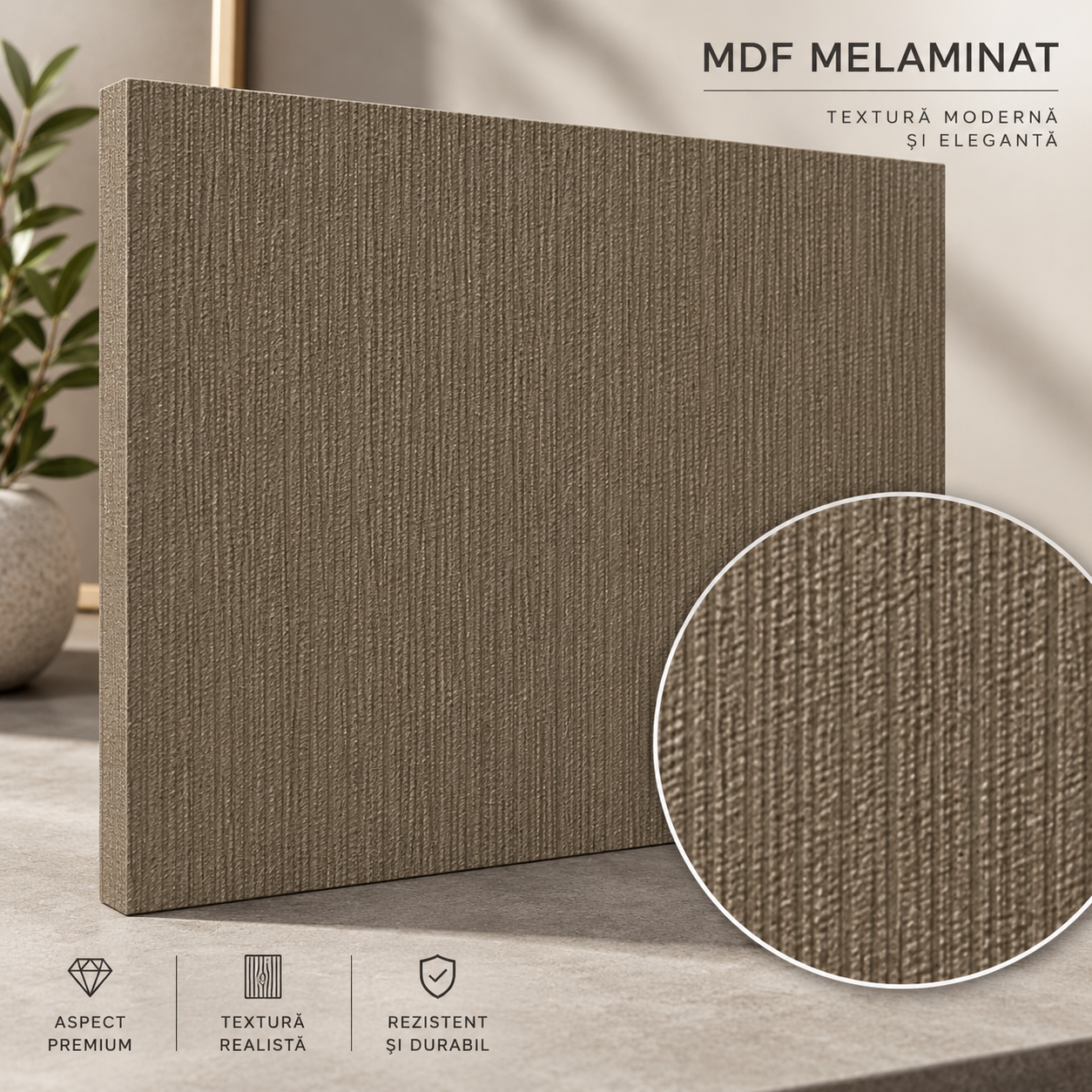 Comodă MENORCA cu corp casmir deschis, 3 sertare și 2 uși, fronturi MDF maro cu textură liniară, 150x40x80 cm Arboteca